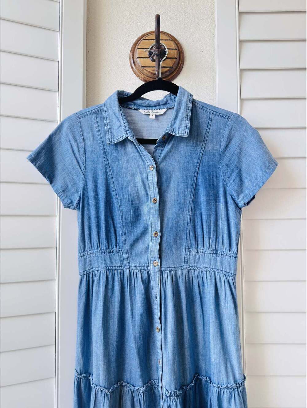 Latin Quarters Blue Chambray Tiered Dress - Size S